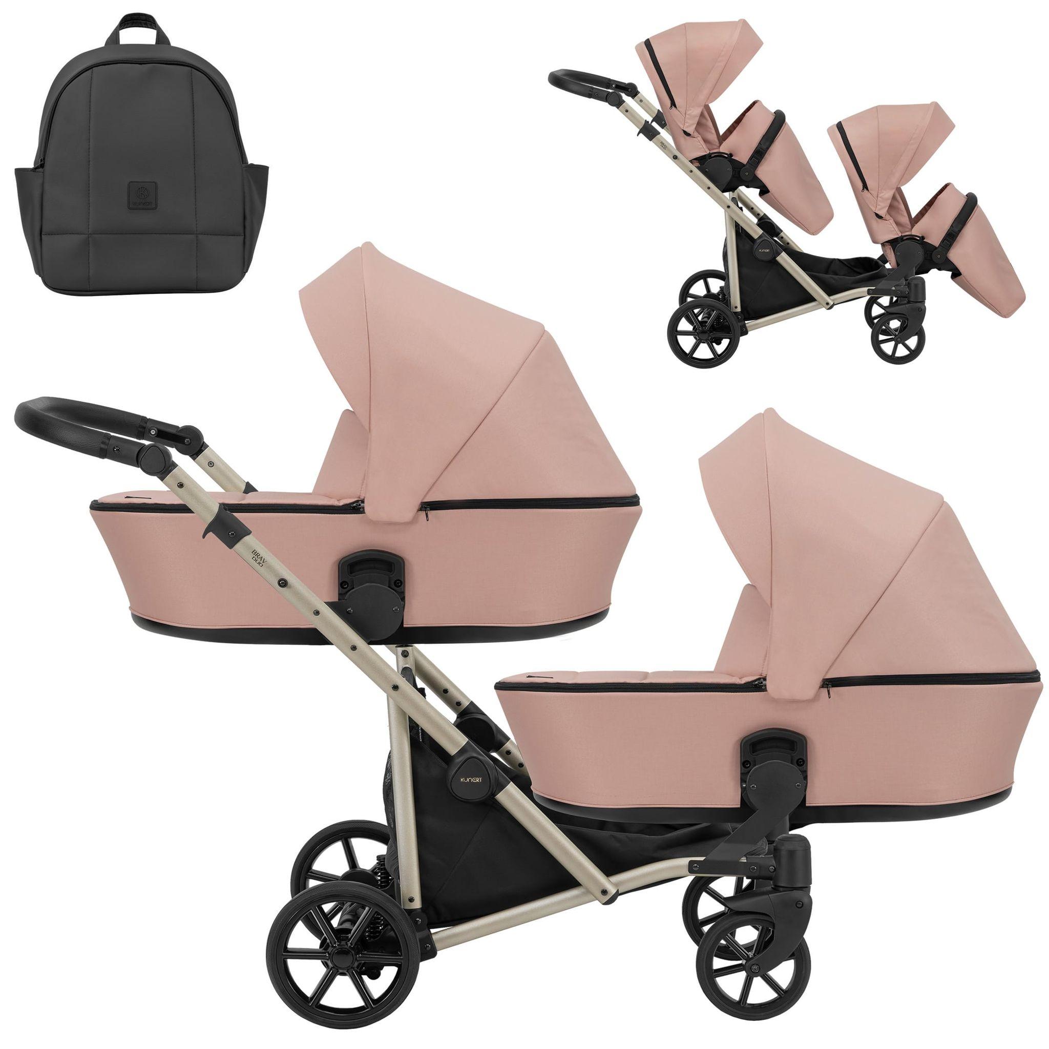Kunert Brav Duo 2in1 Zwillingswagen - Champagnerfarbene Rahmen - Farbe: Rosa