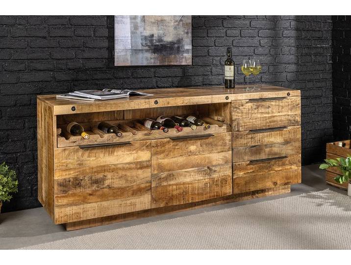 riess-ambiente Sideboard IRON CRAFT 175cm natur - Massivholz, Metall, Stauraum, Weinregal (Einzelartikel, 1 St), handgefertigte Kommode - ideal für rustikale Küchen- und Wohnbereiche