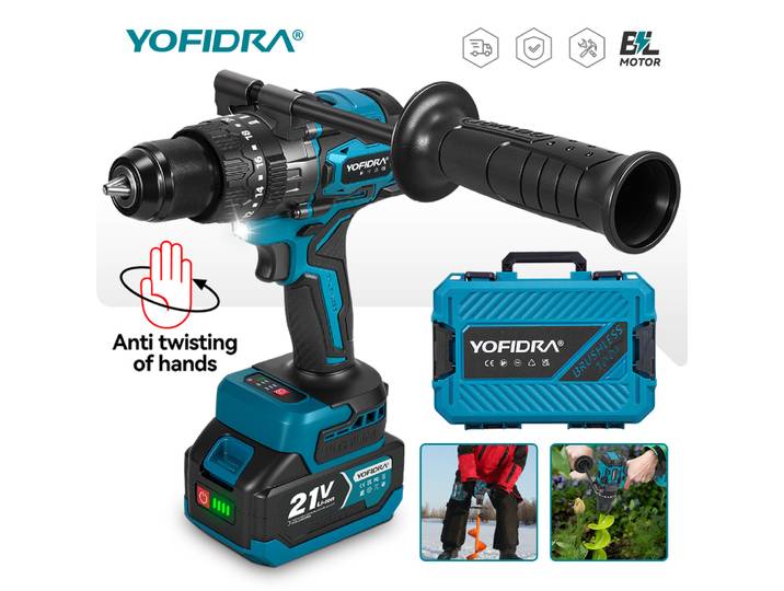 Perceuse à percussion électrique sans fil YOFIDRA 900N.M, 13 mm, 20+3 réglages de couple, visseuse portative, outil électrique compatible avec batterie Makita.