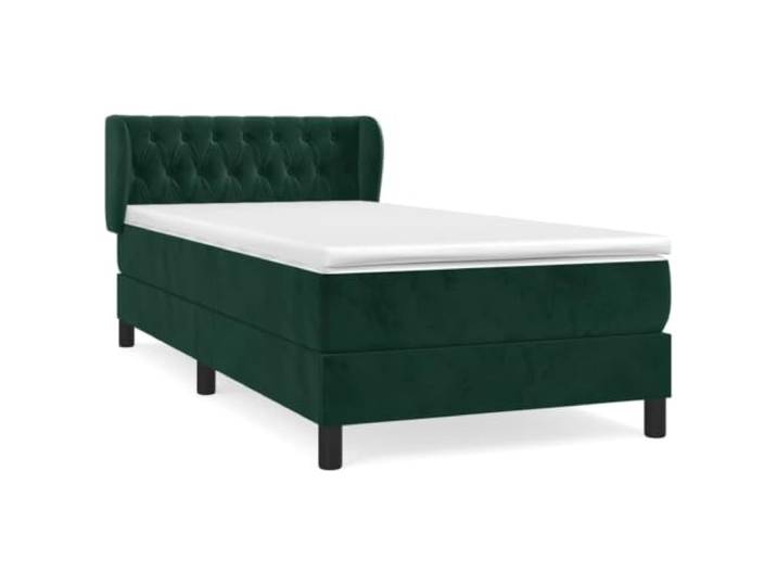 PUGYNBK Boxspringbett, Samt, Dunkelgrün, 90 x 190 cm Verstellbares Kopfteil, Taschenfederkernmatratze, mittlere Härte, inklusive Montageanleitung (evtl. nicht in deutscher
