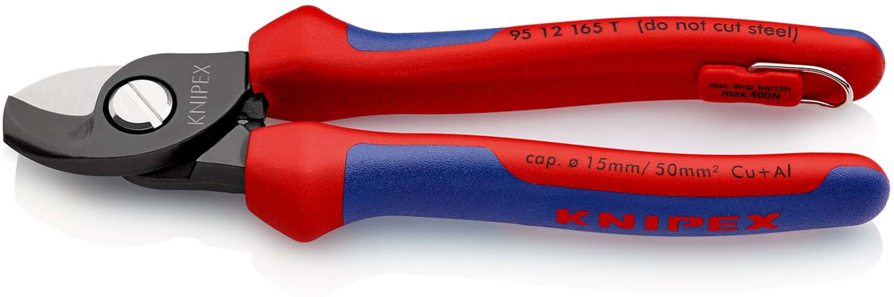 KNIPEX 95 12 165 T BK Kabelschere mit Befestigungsöse brüniert 165 mm)
