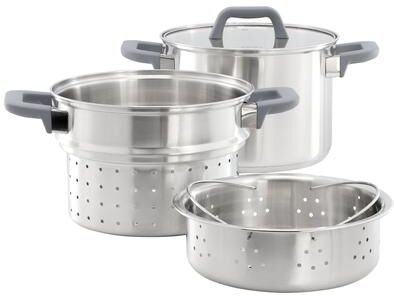 Oster 4 Piece 5 Quart Stainless Steel Stock Pot with Inserts