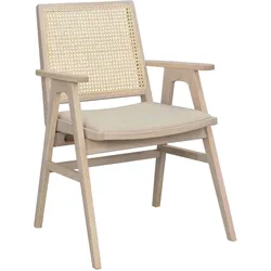 Stuhl Prestwick 2er Set mit Armlehnen, aus Eiche und Rattan, klassisch, whitewash, FSC-zertifiziert