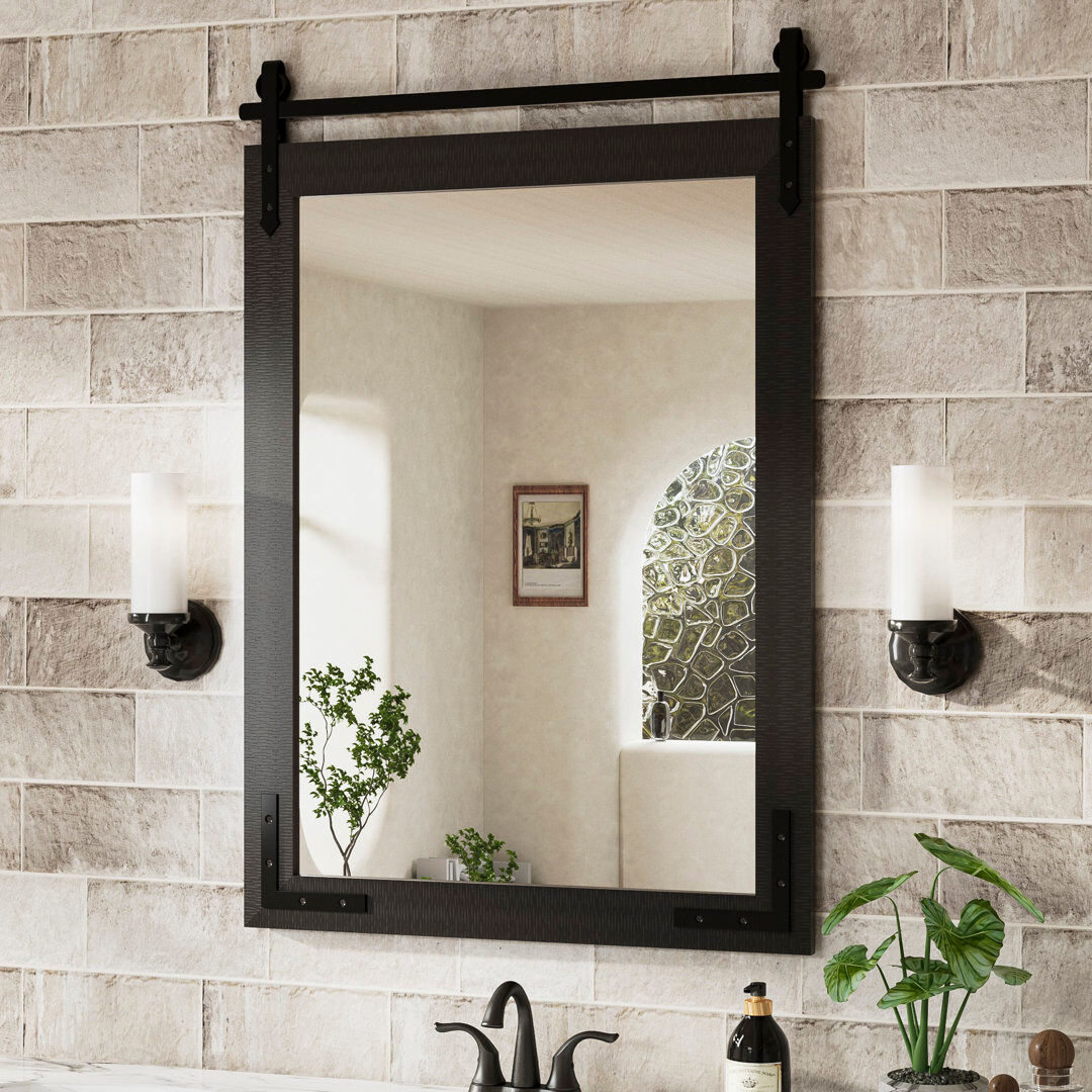 EUkeonjinn Solid Wood Rectangle Wall Mirror Black 91.4cm x 61cm