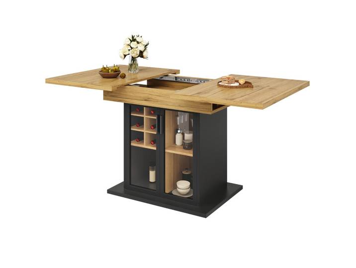 Flieks Esstisch Teleskop 110-140x80Cm 4-6 Personen Stauraum, Schwarz, 110x76x80 cm, Esszimmer, Esstische