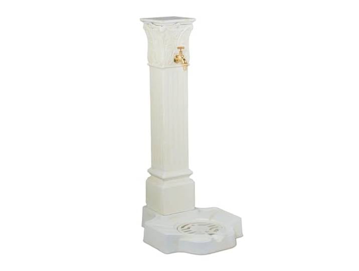 Relaxdays Standbrunnen antik, mit Wasserhahn & Becken, HxBxT: 93 x 47 x 38 cm, Wasserzapfsäule Garten, Terrasse, weiß