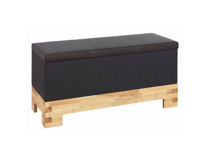 Truhenbank, Braun & Grau, 121x61x45.5 cm, Holz & Textil, Rustikal, Linea