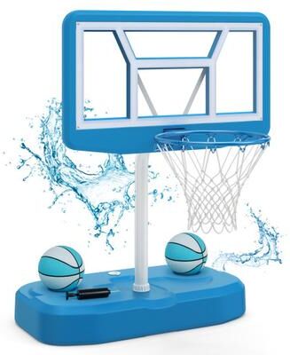 Costway Pool Basketball Hoop Set with 2 Balls and Pump for Water Games-Light Blue