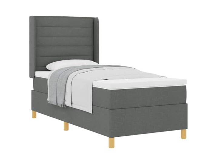 KKgypkn Boxspringbett mit Matratze 100x200 cm, Dunkelgrau Stoff, mittelharte Matratze mit Taschenfedern, höhenverstellbares Kopfteil, goldene Beine, Stabiler Holzrahmen