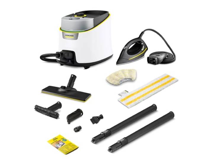 Kärcher Nettoyeur Vapeur SC 4 Deluxe Iron\, Pression Vapeur: 4 bar\, Préchauffage: 3 min\, Surface: 130 m²\, Réservoir: 0\,5 l + 1\,3 l\, avec Kit de Nettoyage de sol EasyFix\, Buses\, Fer à Repasser