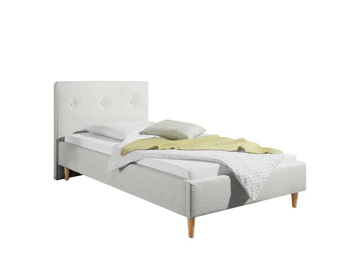 Lit capitonné Mosvik 100 x 200cm Tissu structuré Gris/Galet