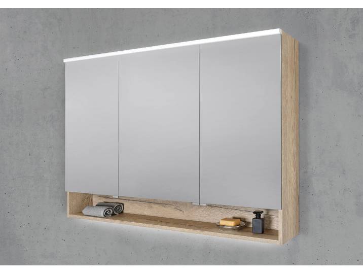 Spiegelschrank 130 cm mit offenem Fach MULTI Light LED Beleuchtung Doppelspiegeltüren