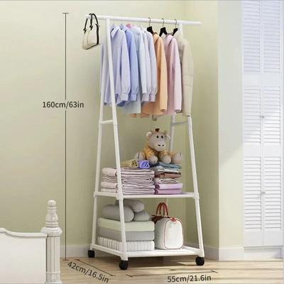 Uplift Essentials Simple Floor Mounted Clothes Hanger Rack With Shelves And Wheels white