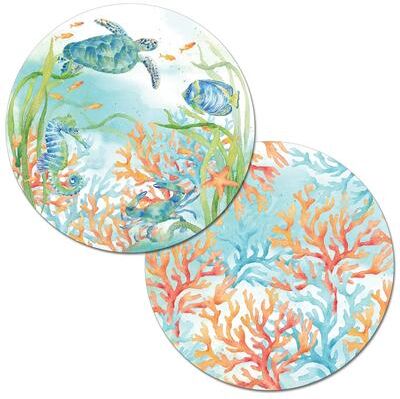 Counterart Round Reversible Wipe-clean Placemats Set of 4 - Sea Life Serenade
