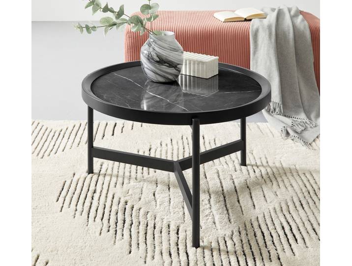 Couchtisch GOODPRODUCT Sapphira , schwarz, B:74,5cm H:44cm T:74,5cm, MDF;metal;ceramic, Tische, Couchtisch, mit einer Keramiktischplatte, schwarzes Metallgestell, Breite 80 cm