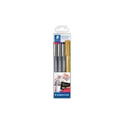 STAEDTLER Fineliner pigment liner 308 + metallic pen, 4er Set