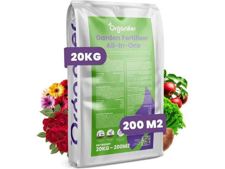 Tuinmest All-In-One (20Kg – Voor 200m2) Professionele meststof voor alle planten en gewassen in Siertuin\, Moestuin en Boomgaard - Organifer