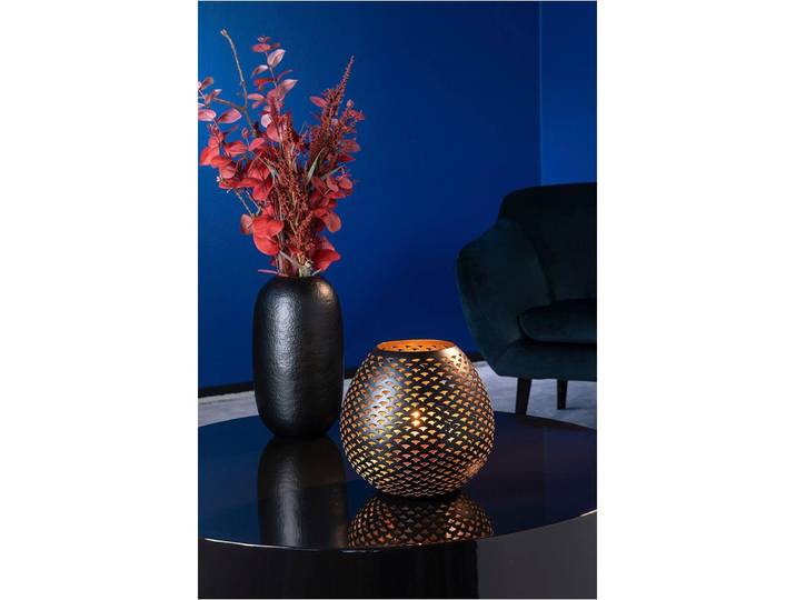 Windlicht FINK PALERA, Windlicht , schwarz, B:24cm H:22cm T:24cm Ø:24cm, Metall, Kerzenhalter, Windlicht
