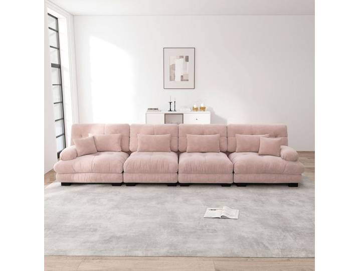 Canapé Modulable 4 Places 406 cm en Chenille Forme Droit Rose