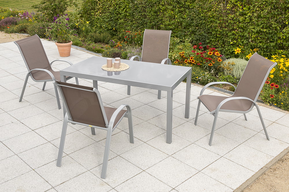 MERXXHANDELS Amalfi Set 5tlg 4 Sessel taupe Tisch 150x90cm 16909436