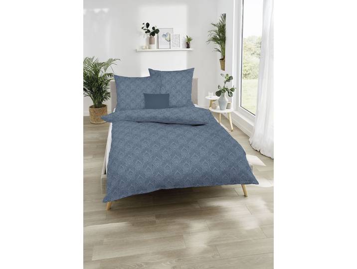 Wendebettwäsche KAEPPEL La Ville , blau (aqua), B/L: 155cm x 220cm, 1 Stk., 1 Stk., Feinbiber, B/L: 80cm x 80cm, 2 Stk., Feinbiber, Obermaterial: 100% Baumwolle, Bettwäsche, Wendebettwäsche