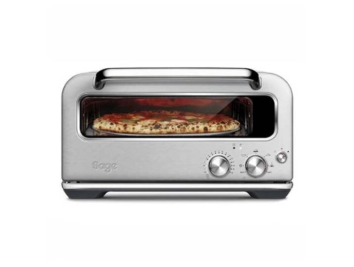 Sage The Smart Oven Pizzaiolo, Gebürsteter Edelstahl Elektrischer Pizzaofen, Backofen für Holzofenpizza, Ø 30 cm Pizza, bis zu 400 °C, Pizzagrill, Leopardenmuster