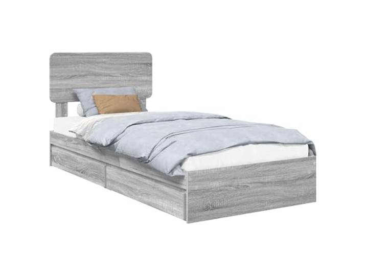 PUGYNBK Bett mit Schubladen, Grau, Sonoma, 90 x 190 cm Robustes Holz, Plattformrost, geräumige Schubladen, minimalistischer Stil