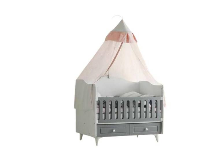 JVmoebel Babybett Babybett im Zelt-Design mit grauen Holzschubladen, 1-tlg., Made in Europe