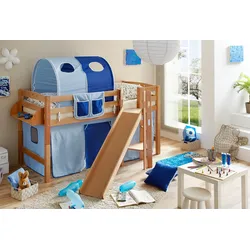TiCAA Hochbett mit Rutsche Podestbett "Tino" Buche Natur Classic teilbar mit Farbauswahl