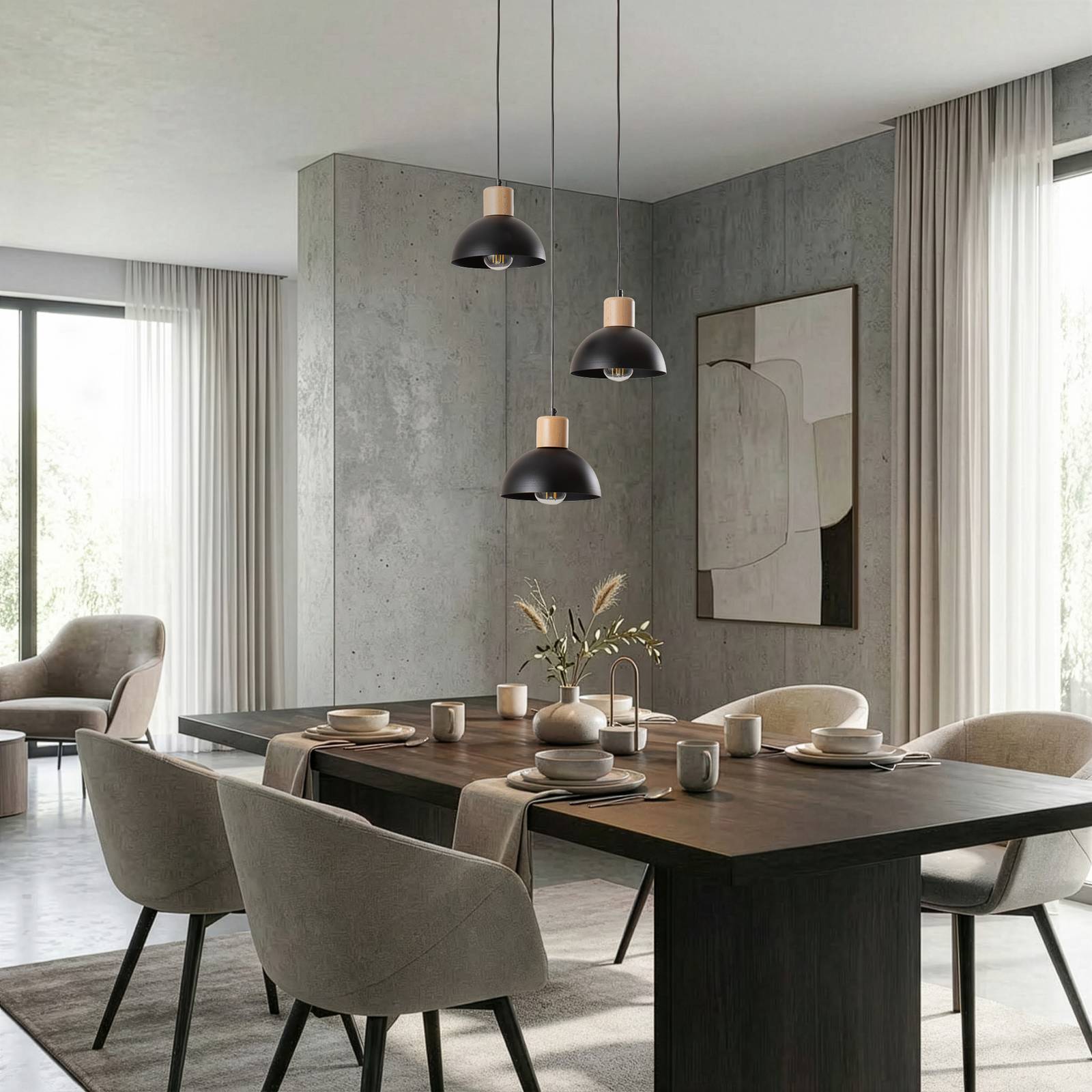 Hängelampe Seco EMIBIG LIGHTING, dimmbar, schwarz, für Wohn- / Esszimmer, Metall, Pendelleuchte