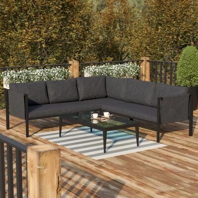 Lancaster Home Steel Frame Sectional with Included Cushions and Storage Pockets