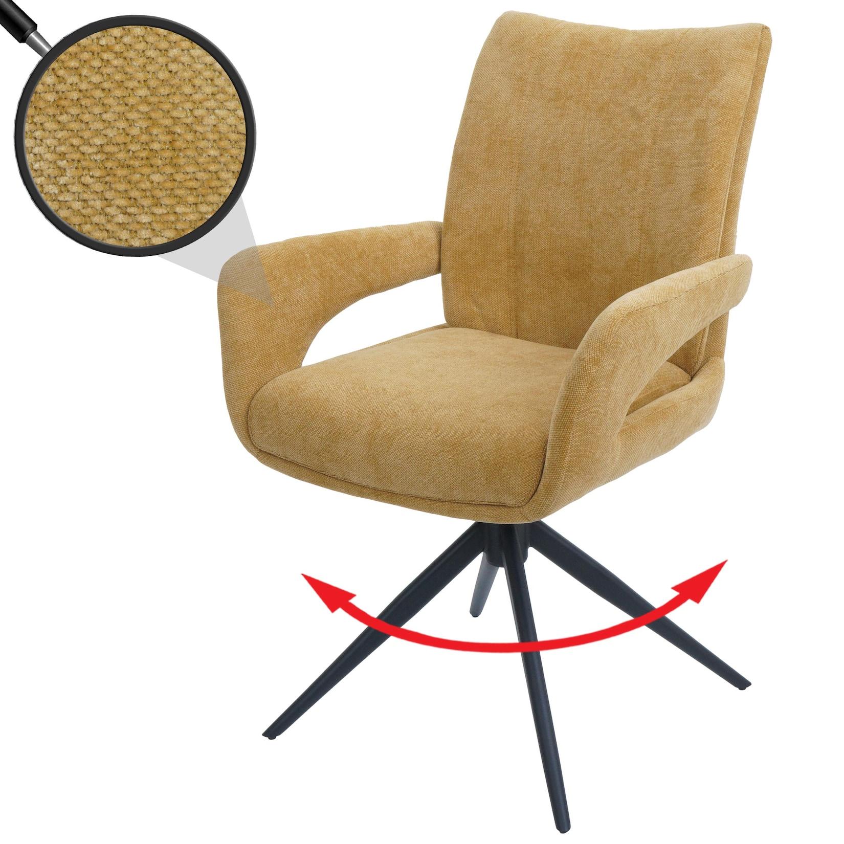 Esszimmerstuhl MCW-O78, Küchenstuhl Stuhl, drehbar Auto-Return, Stoff/Textil Chenille (310g/m²) ~ senfgelb