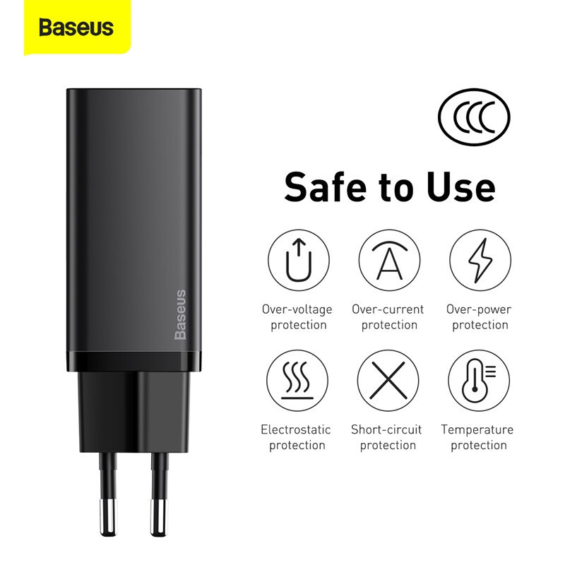 Baseus GaN2 Lite C+U 65W GaN-snellader EU Zwart
