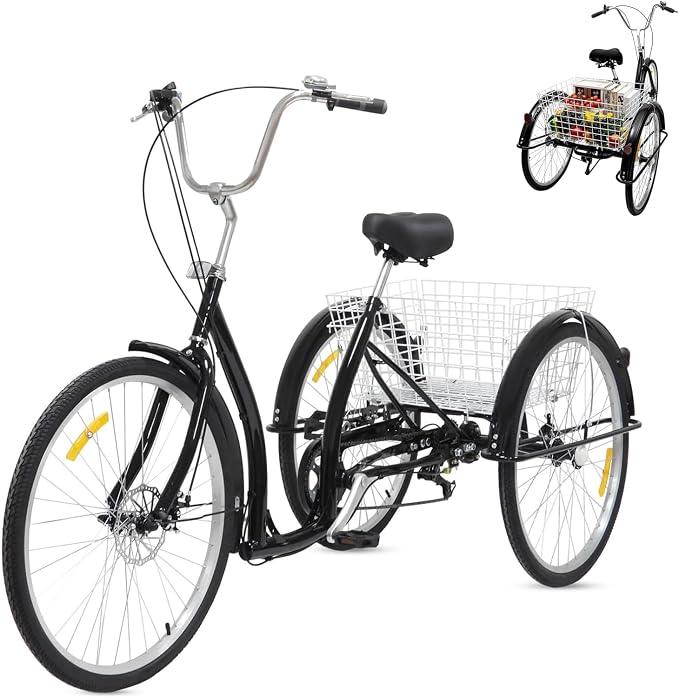 26 Zoll Dreirad für Erwachsene, 6-Gang Erwachsenen Fahrrad mit Scheibenbremse und EinkaufsDreirad für Erwachsene Cityräder Reisen, Radfahren und Einkaufen