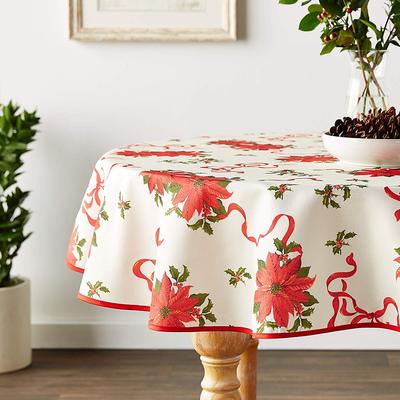 Violet Linen European Christmas Poinsettia Bows and Ribbons Tablecloth