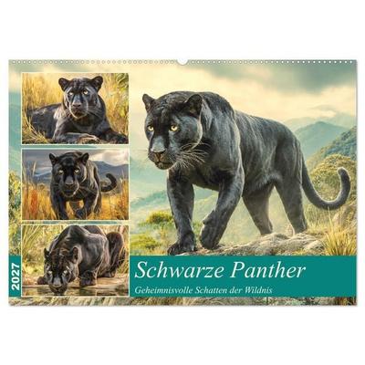 Schwarze Panther. Geheimnisvolle Schatten der Wildnis (Wandkalender 2027 DIN A2 quer), CALVENDO Monatskalender