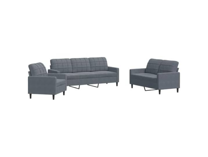 KUTYWEXFM 3-tlg. Sofagarnitur mit Kissen Samt Dunkelgrau Elegantes Couch-Set aus Polstersamt und Metallgestell für das Wohnzimmer. Bequeme Polsterung sorgt für Entspannung.