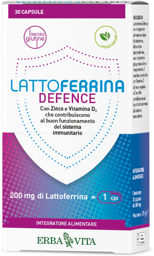 Erba Vita Lattoferrina Defence 30 Capsule - Integratore alimentare con Lattoferrina, Vitamina D e Zinco