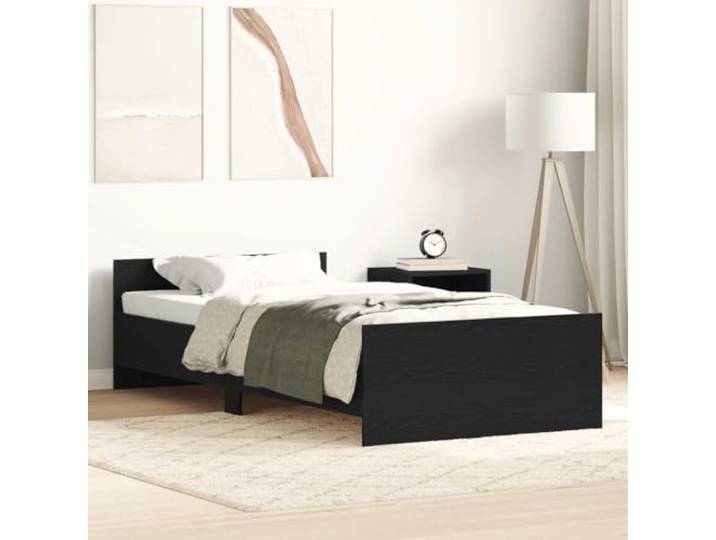 YNGBHFNOP Holzwerkstoff Bettgestell mit Kopfteil 75x190 cm Schwarz Bettgestell ohne Matratze Schwarz Eichen-Optik 75x190 cm Massivholz Stabilität Lattenrost Kopfteil Schlafzimmer