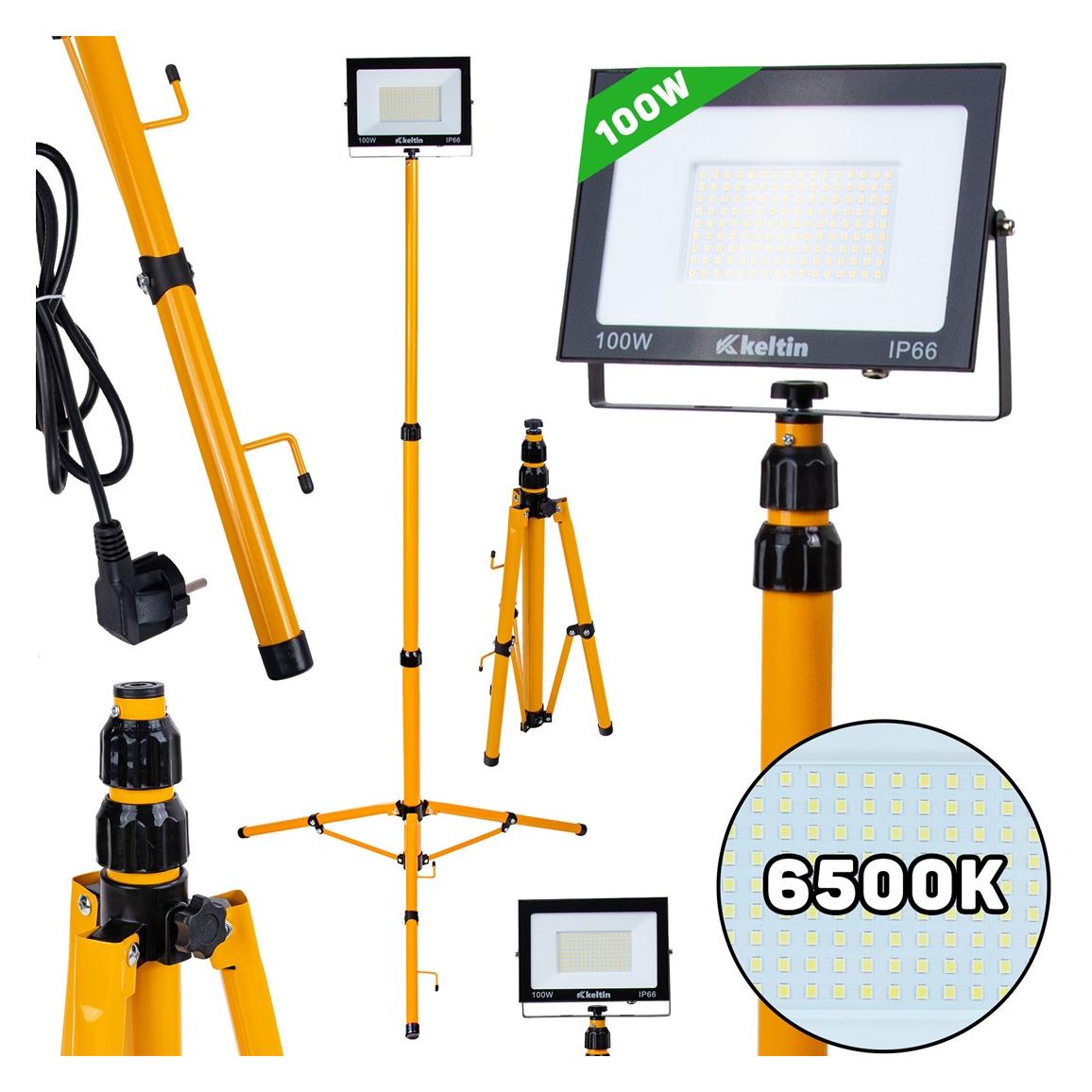 Keltin LED Strahler 100W mit Stativ, Fluter 230V, 6500K (52925795)