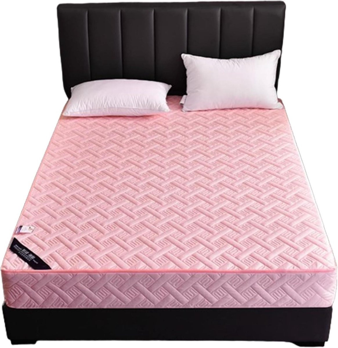 Gewatteerde matrashoes met rits in roze, 180 x 220 cm