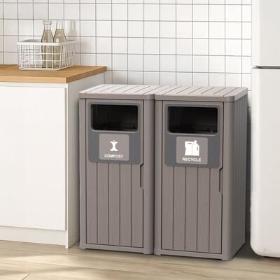/ 42 Gal. Resin Commercial Waterproof Outdoor Trash Can with Waste Labels and Lid