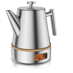 Arendo Teekanne, Edelstahl Isolierkanne mit Stövchen & Siebeinsatz, 1000ml, Metallgriff