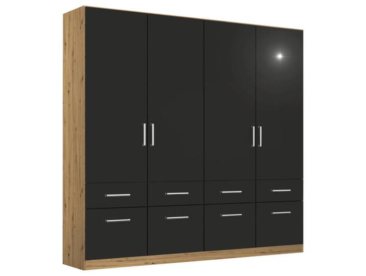Rauch Möbel Drehtürenschrank, Grau, Eiche Artisan, 2 Fächer, 8 Schublade(n) Schubladen, 181x210x54 cm, Blauer Engel, Made in Germany, Schlafzimmer, Kleiderschränke, Drehtürenschränke