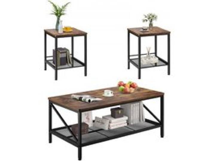 VEVOR 3-teiliges Wohnzimmertisch-Set, (105 cm lang) Industrie-Couchtisch mit 2 quadratischen Beistelltischen (45 cm lang), Sofatisch-Sets mit Metallbeinen, Satztische für Büro Wohnzimmer Wohnung