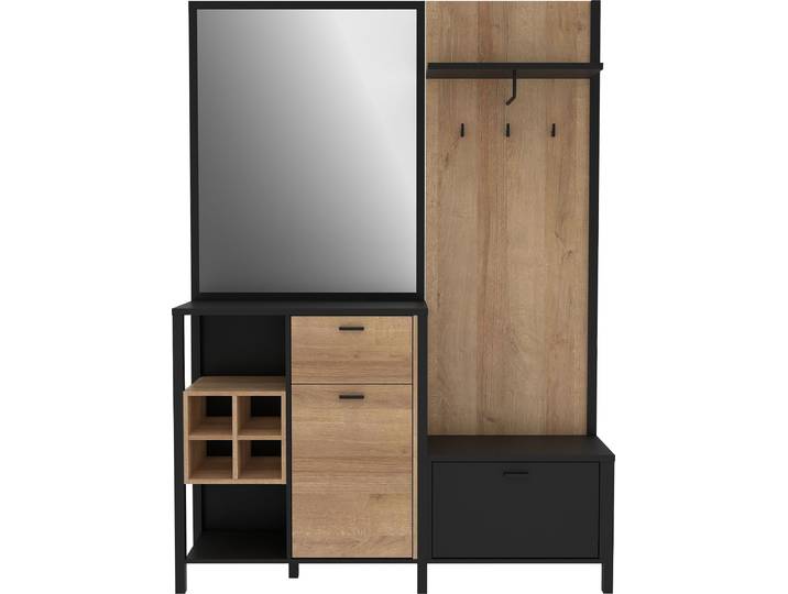 Kompaktgarderobe FORTE High Rock , schwarz (schwarz, riviera eiche), B:144,5cm H:200cm T:40,2cm, Holzwerkstoff, Schränke, Kompaktgarderobe, Breite 144,5 cm