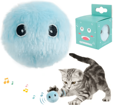 Inspire Essentials Interactive Cat Toy Balls Smart Plush Chirping Pet Play Set blue