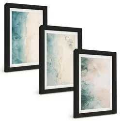 BILDER SET 3er Set - 20x30 cm Schwarzer Rahmen - Minimalismus auf Aquarellleinwand