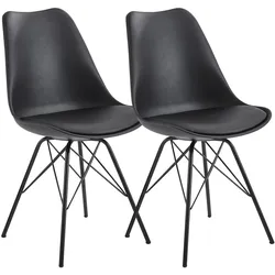 KADIMA DESIGN Esszimmerstuhl 2er Set Schwarz Küchenstuhl Kunststoff Skandinavisches Design, Schalenstuhl mit Kunstleder-Bezug, Polsterstuhl Stuhl