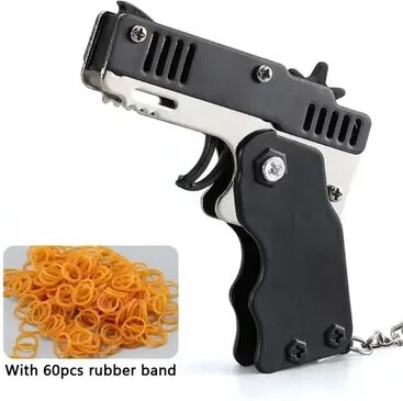Combo Retail Shop Key Chain Gun Rubber Band Shooter, Outdoor Party Toy Gun, Children Holiday Gift, Boyfriend Gift black With 60 Bands